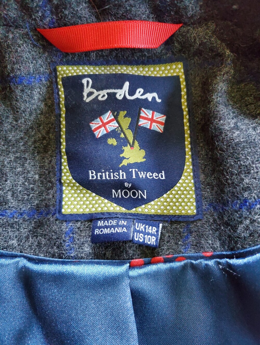 Boden Women's Tweed Blazer Gray & Blue Windowpane, Size 10R - Picture 13 of 15
